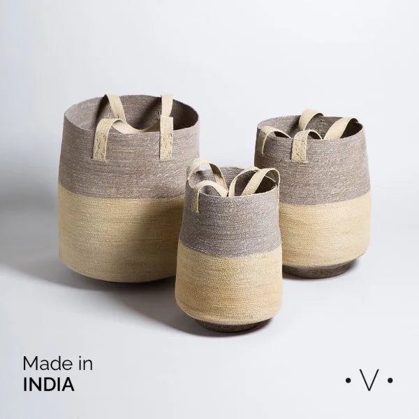 SET X 3 CANASTOS CILINDRICOS KANPUR GREY 55X45 / 47X36 / 44X30 CM